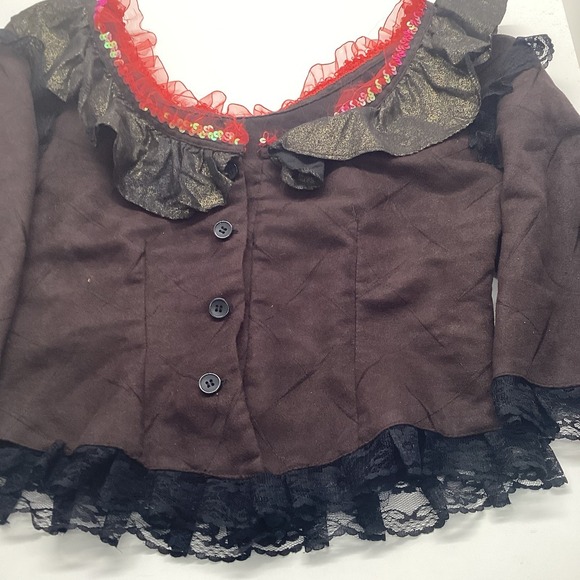 Brown Suede Sz 8 Skirt + Top Day of The Day Costume Mask Hair Clips Halloween - Picture 11 of 14